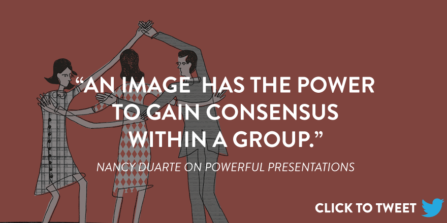 an image of three people together and the text reads "an image has the power to gain consensus within a group"