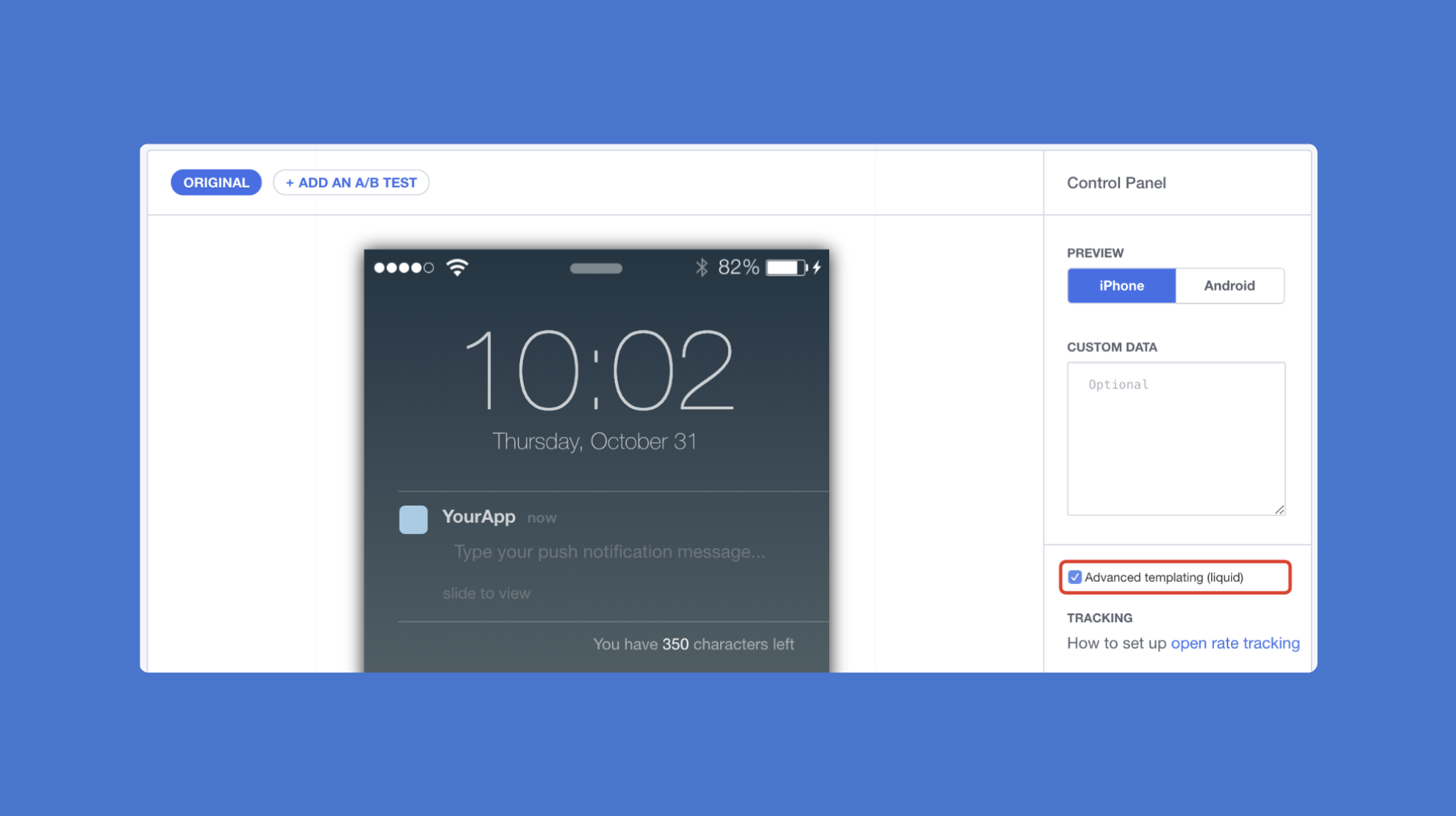 Liquid templating in push messages